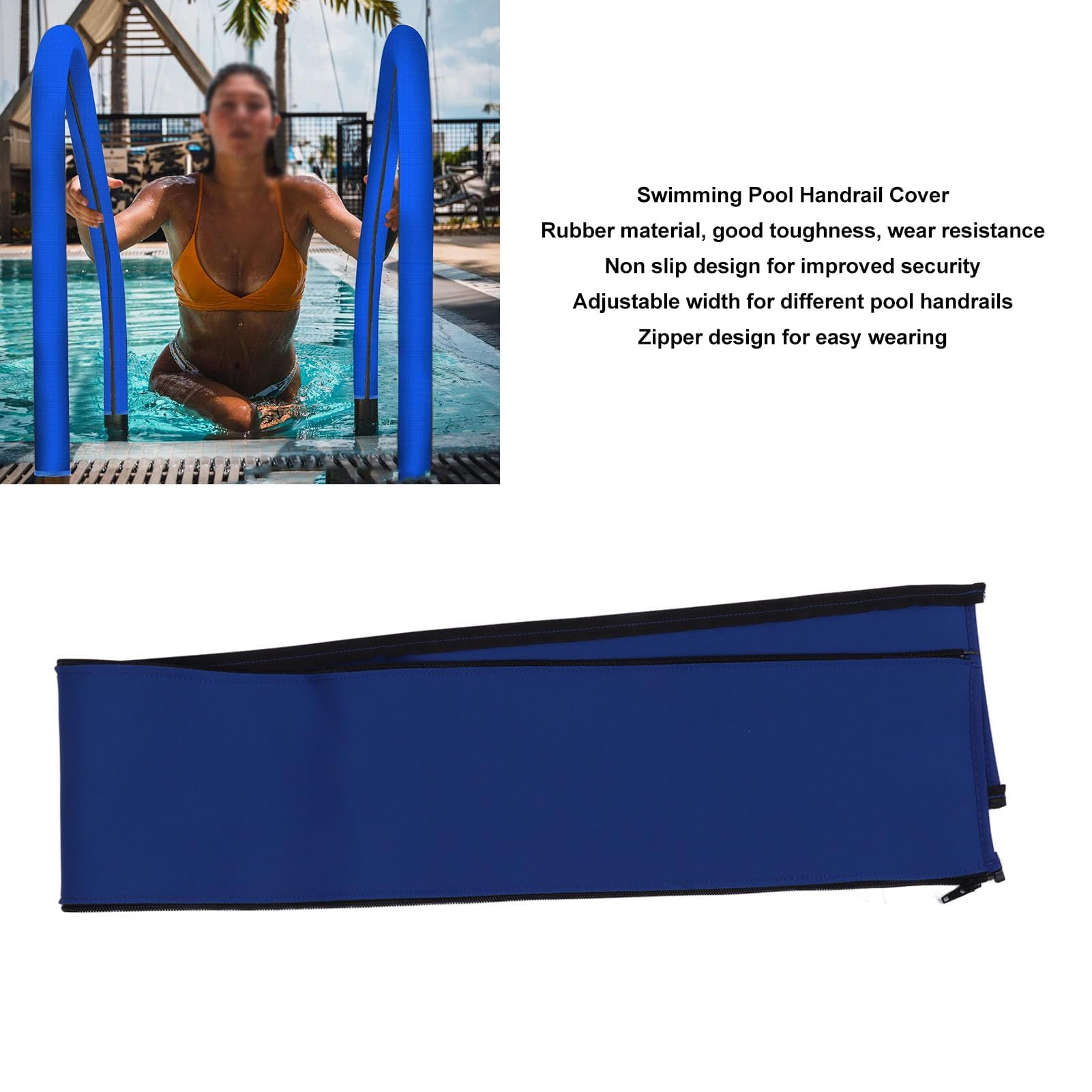 XHTLLO Pool Handrail Cover, Swimming Pool Hand Rail Cover with Zippers, Adjustable Non Slip Neoprene Sleeve for Swimming Pool Ladder(10FT)