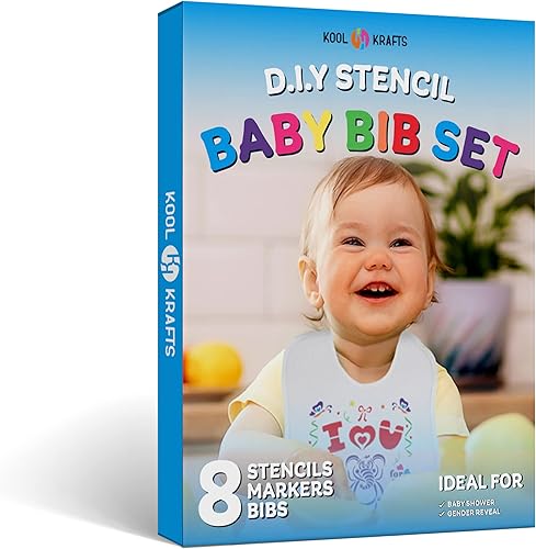 Miniatura 8 de Juego de baberos para bebé, 2 capas de tejido de rizo blanco sólido, el kit incluye: 8 baberos, 8 marcadores de tela, 8 plantillas, regalos para