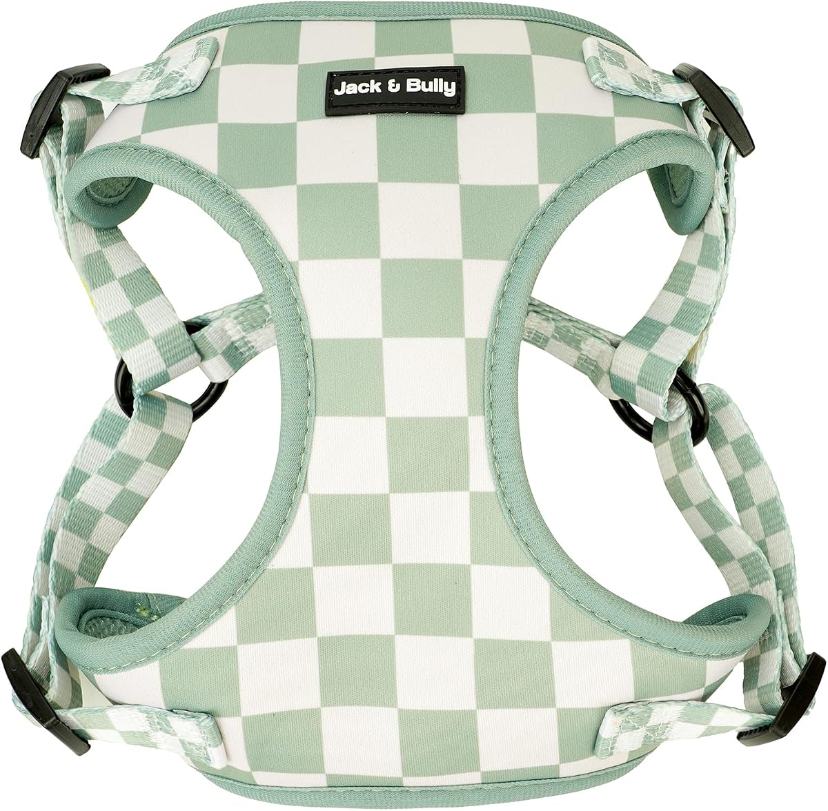 Jack & Bully Arnés para Perros, Chaleco sin tirones, Neopreno Ajustable, Suave con Malla Transpirable, para Todo Clima, Bulldog francés, Cuadros Salvia (Grande)