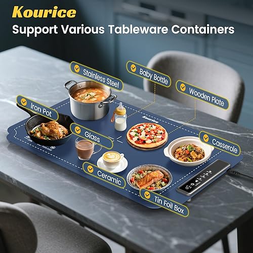 Miniatura 8 de Tapete de calentamiento para alimentos, calentador de alimentos con temperatura ajustable de 4 niveles, calefacción de superficie completa,