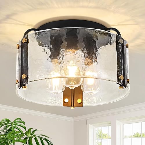 Miniatura 10 de TOULMJ Lámpara de techo moderna de montaje semiempotrado de 15 pulgadas, 3 luces de vidrio marmarizado para cocina, lámpara de techo para entrada,