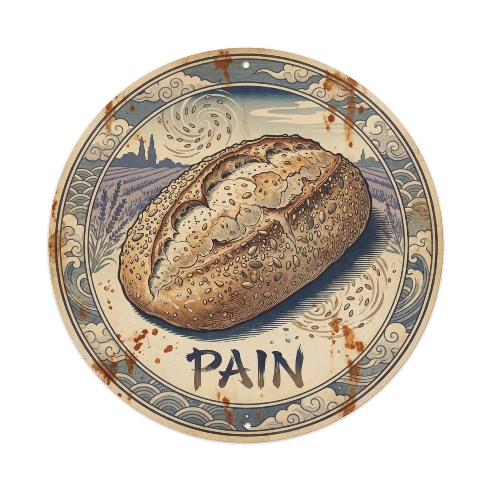 Okahys 8X8inch Classic Style Bread Loaf French Culture Cafe Bakery Retro Woodblock Metal Tin Sign
