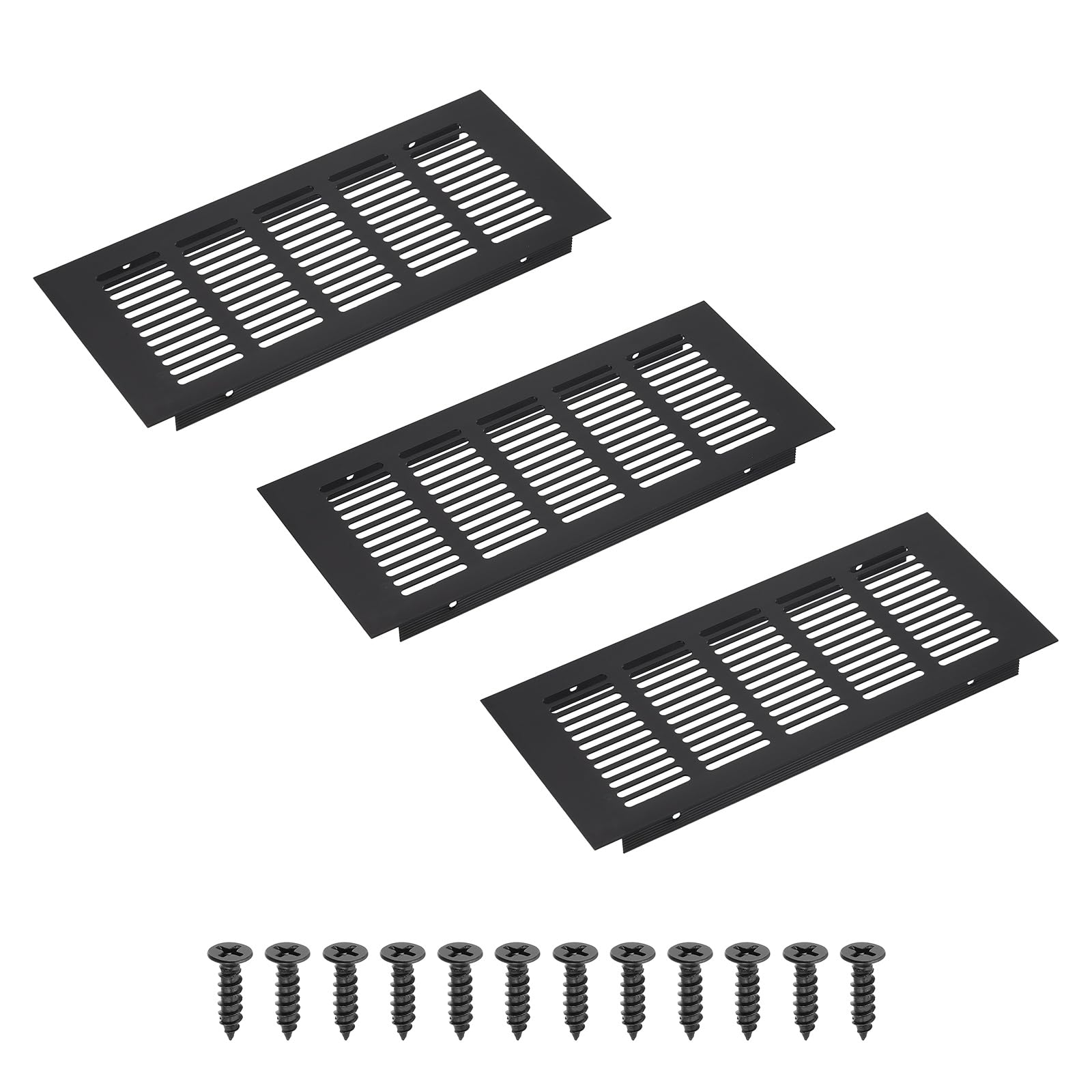 PATIKIL 9 x 4 Inch(225mm x 100mm) Rectangle Ventilation Grille, 3PCS Aluminum Air Vent Cover Louvered Ventilation Cover with Mounting Screws for Cabinet Closet Door Wardrobe, Black
