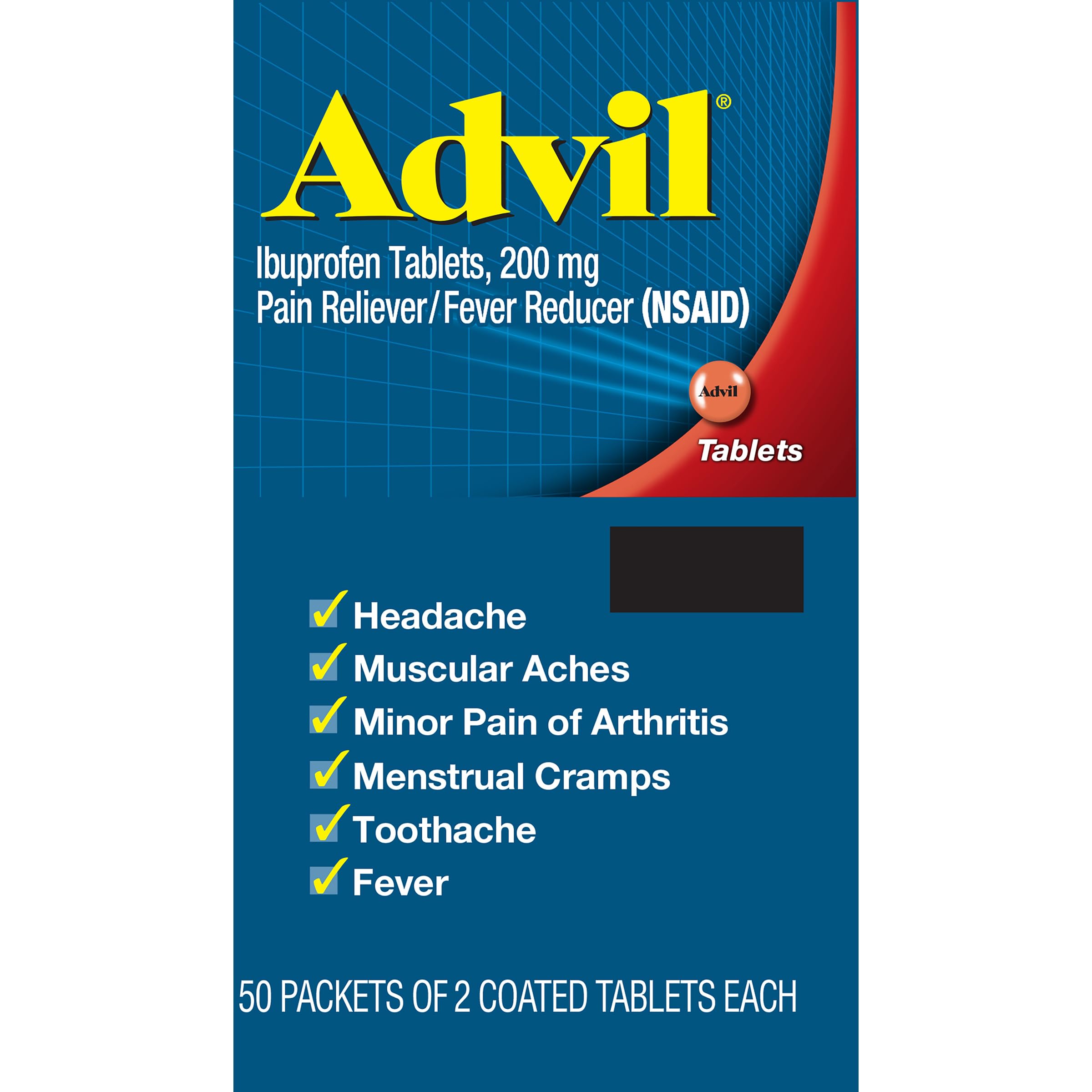 Advil Pain Reliever, 50 Tablets (2 Pack) — Amazon image 17