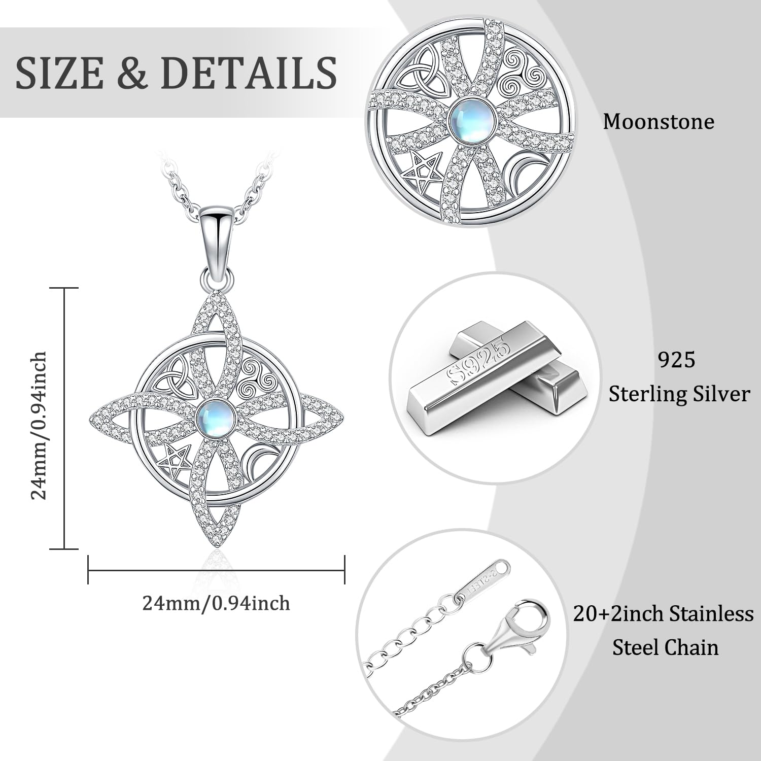 Keltische Halskette Damen Silber 925 Hexenknoten Anhänger Schmuck für Frauen