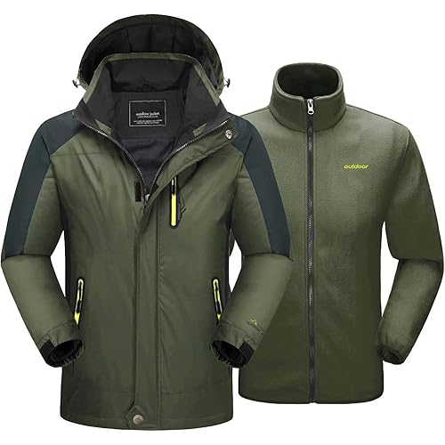 MAGCOMSEN Men's 3-in-1 Winter Ski Jacket with 6 Pockets Fleece Lining Detachable Hood Water Resistant Snowboard Jacket