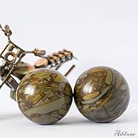 Vista 6 de Bolas de mano de piedra de mármol cian nuwa con patrón tradicional de bambú, bolas de masaje saludable chino para masaje, para relajar los dedos