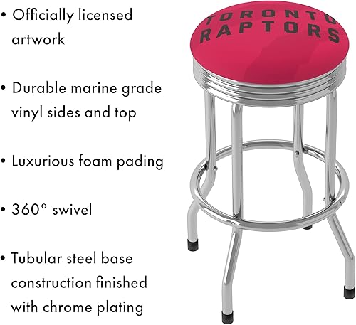 Miniatura 4 de Trademark Global Bar Stool - Toronto Raptors Fade Stool with Retro Chrome Ribbed Side - Swivel Chair for Game Room, Garage, or Home Bar