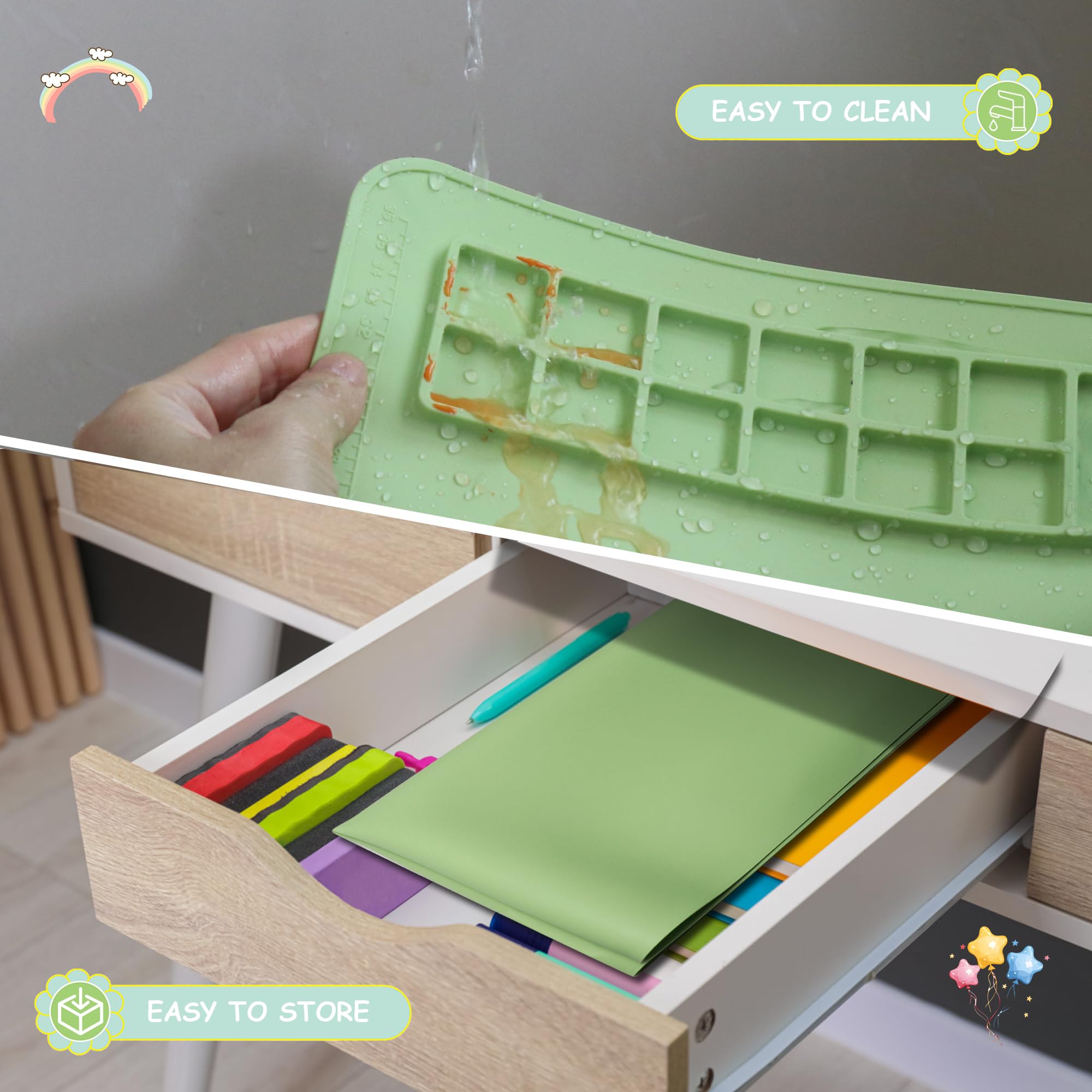 Tapis De Peinture En Silicone Pour Enfants VOSSOT 60x40 Cm – Avec Clip Magnétique, Lavable Et Antidérapant