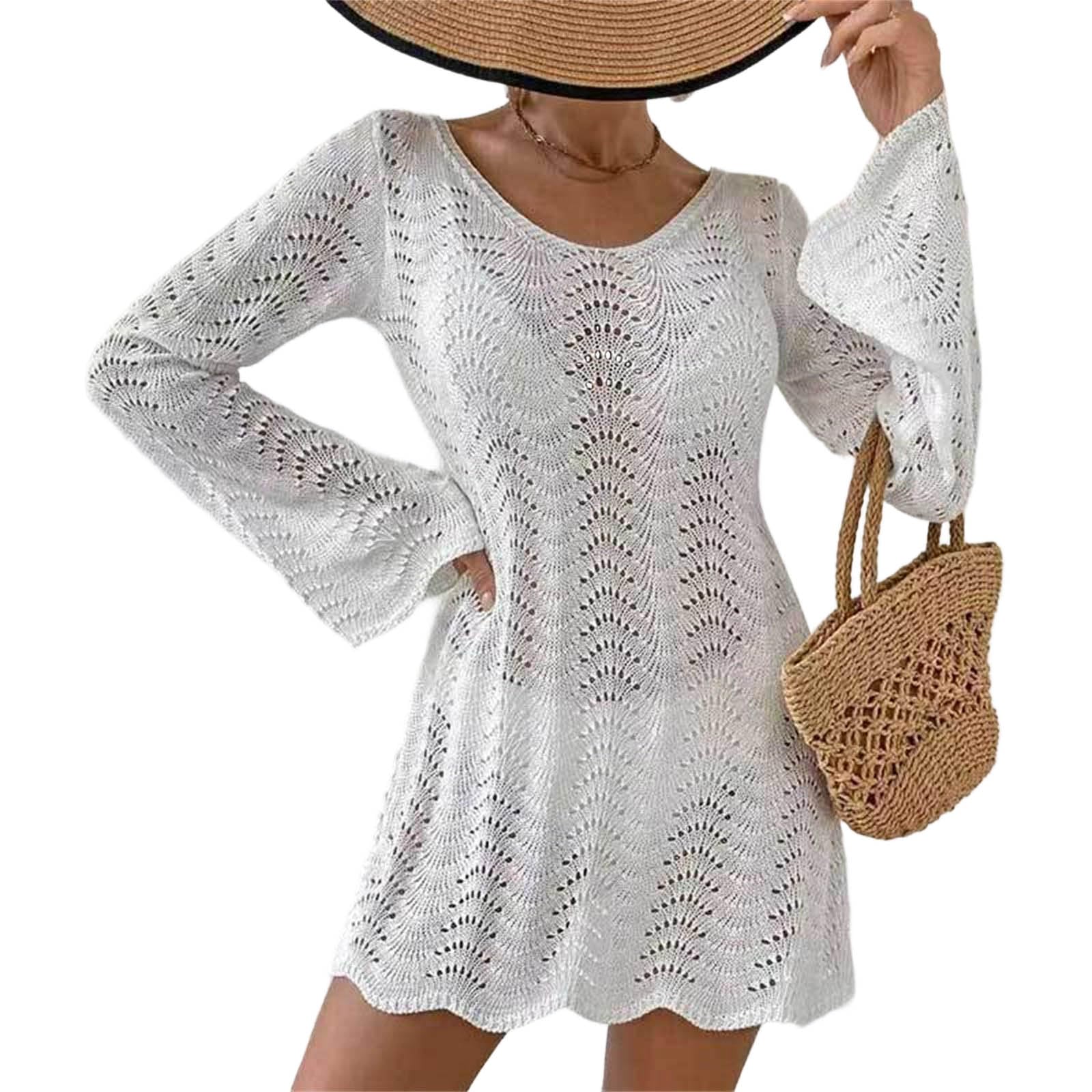 Cache-maillot de bain à manches longues en tricot creux pour femme - 8