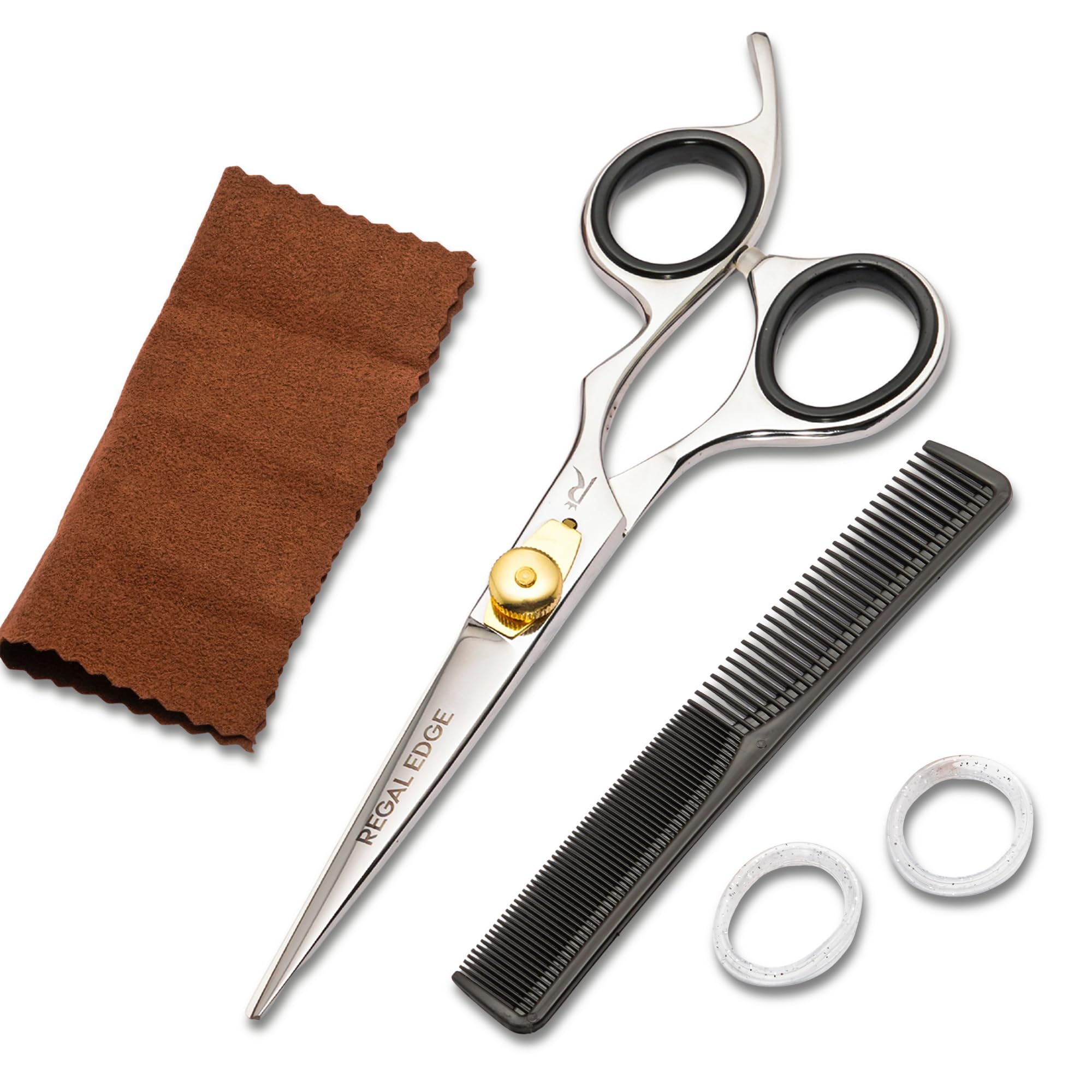 Hair Cutting Scissors - 6.5” Japanese Stainless Steel Professional Hair Scissors - Razor Edge Barber Scissors with Golden Tension Screw, Comb and Cloth - Hair Shears For Man Woman Adults Kids Babies