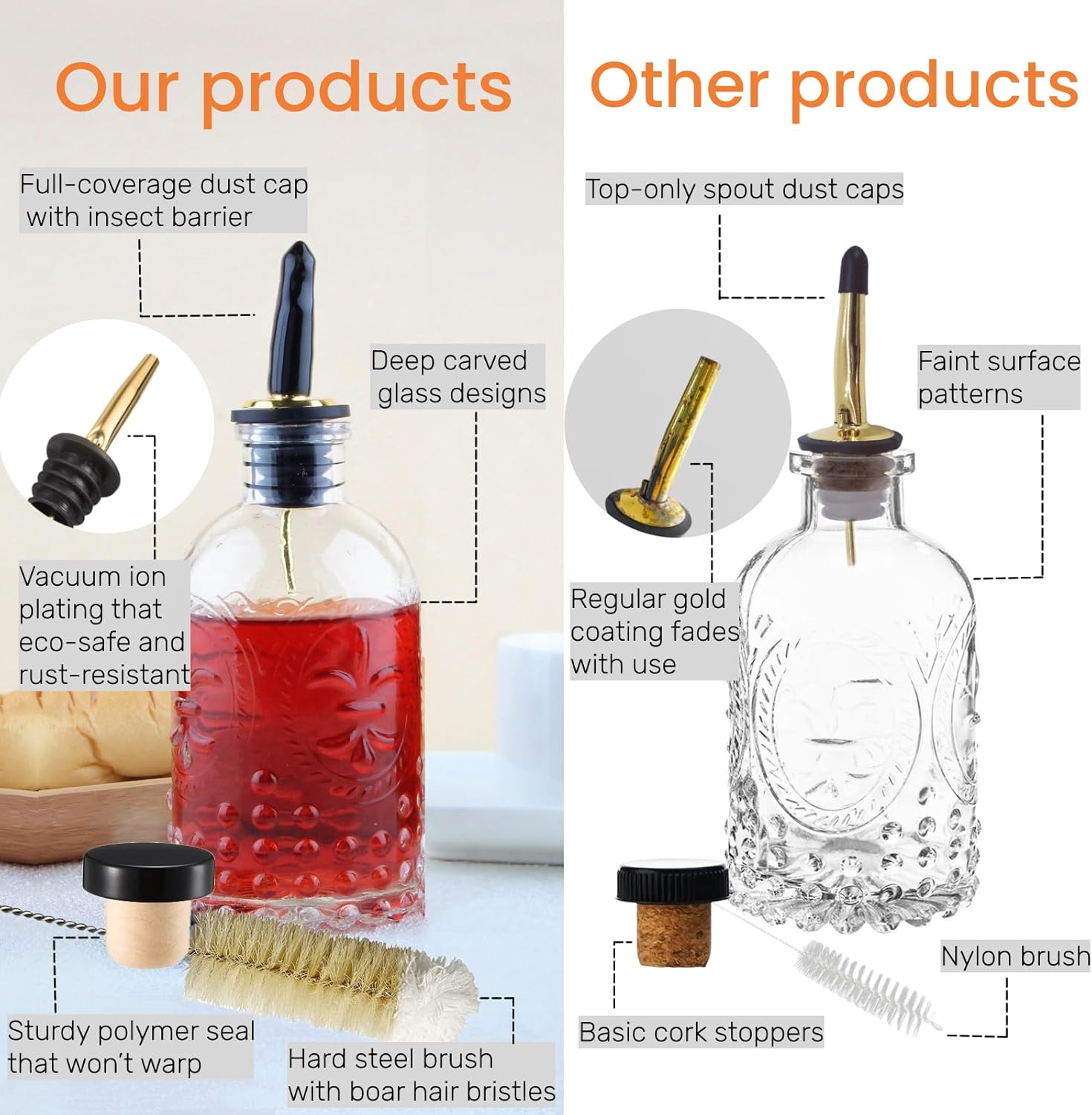 Syrup Dispenser Bottles Set, 4 Pack 7 OZ Bottles With Metal Pour Spout and Labels for Syrups, SC055 (4 Pack) - Image 3