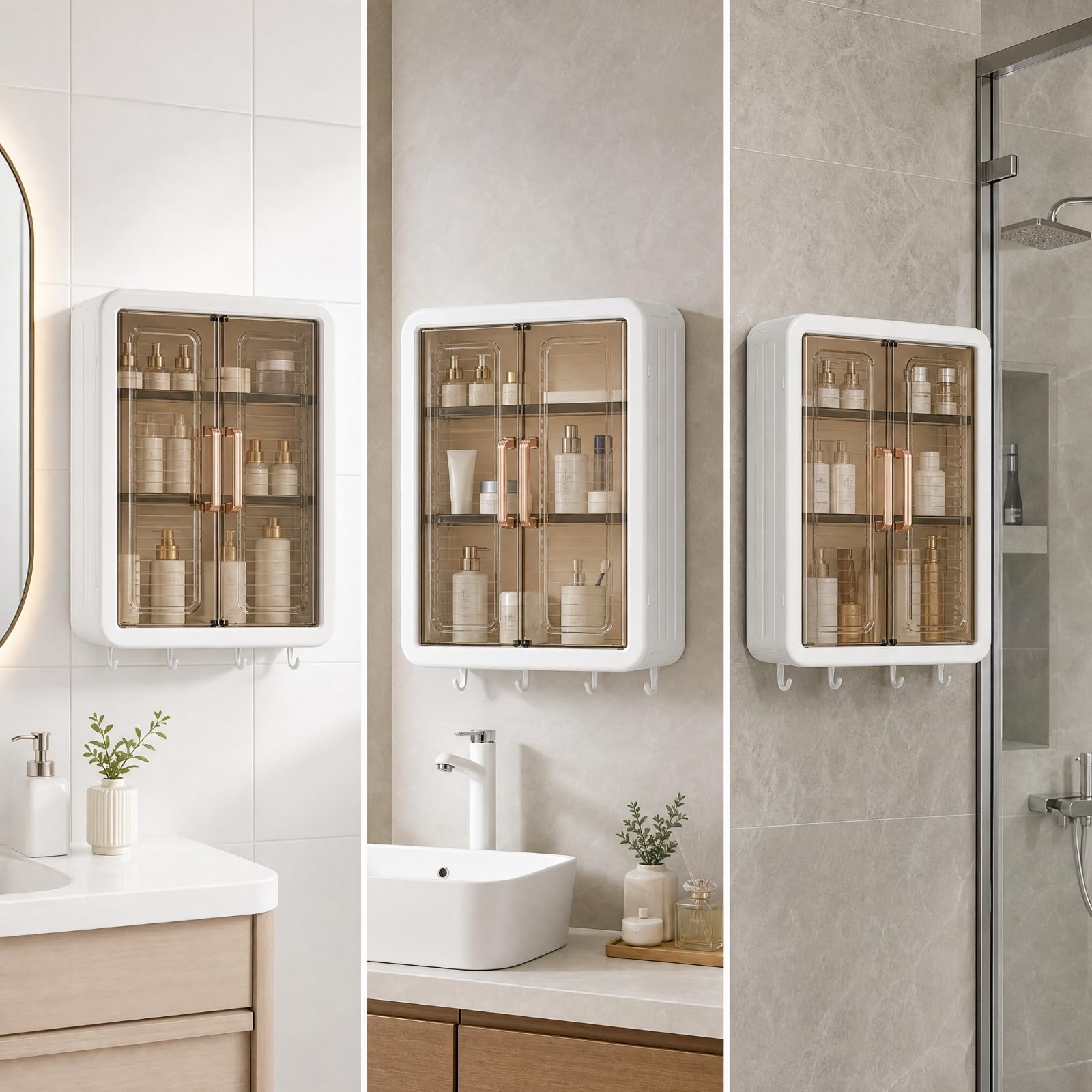predolo Armoire Rangement Murale en Plastique sans Perçage Armoire Murale Crochs Inférieurs Épuré Meuble Rangement Salle Bain