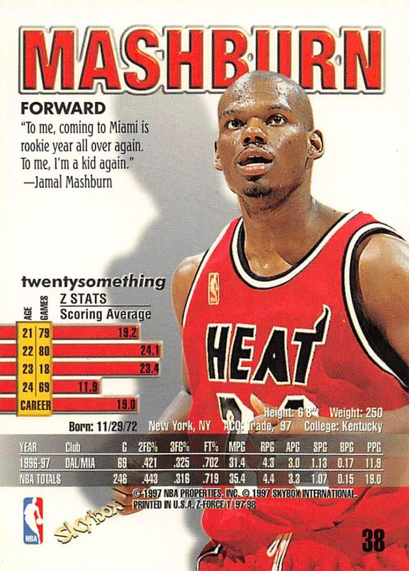 Amazon.com: 1997-98 Z-Force Basketball #38 Jamal Mashburn Miami