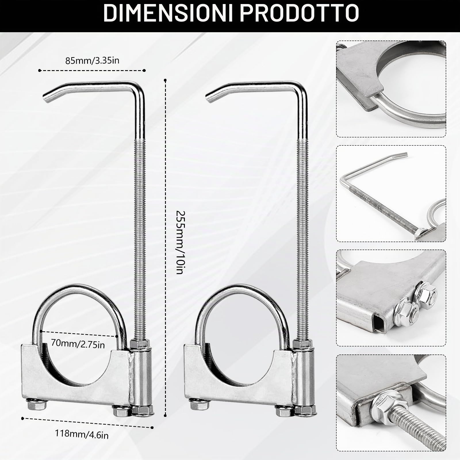 Fascetta Di Scarico In 2 Pezzi, Universale In Acciaio Inox Fascette A U Resistenti Con Gancio Stile Sella ø70 mm/2,75 Pollici Per Tubi Di Scarico Di Auto E Camion