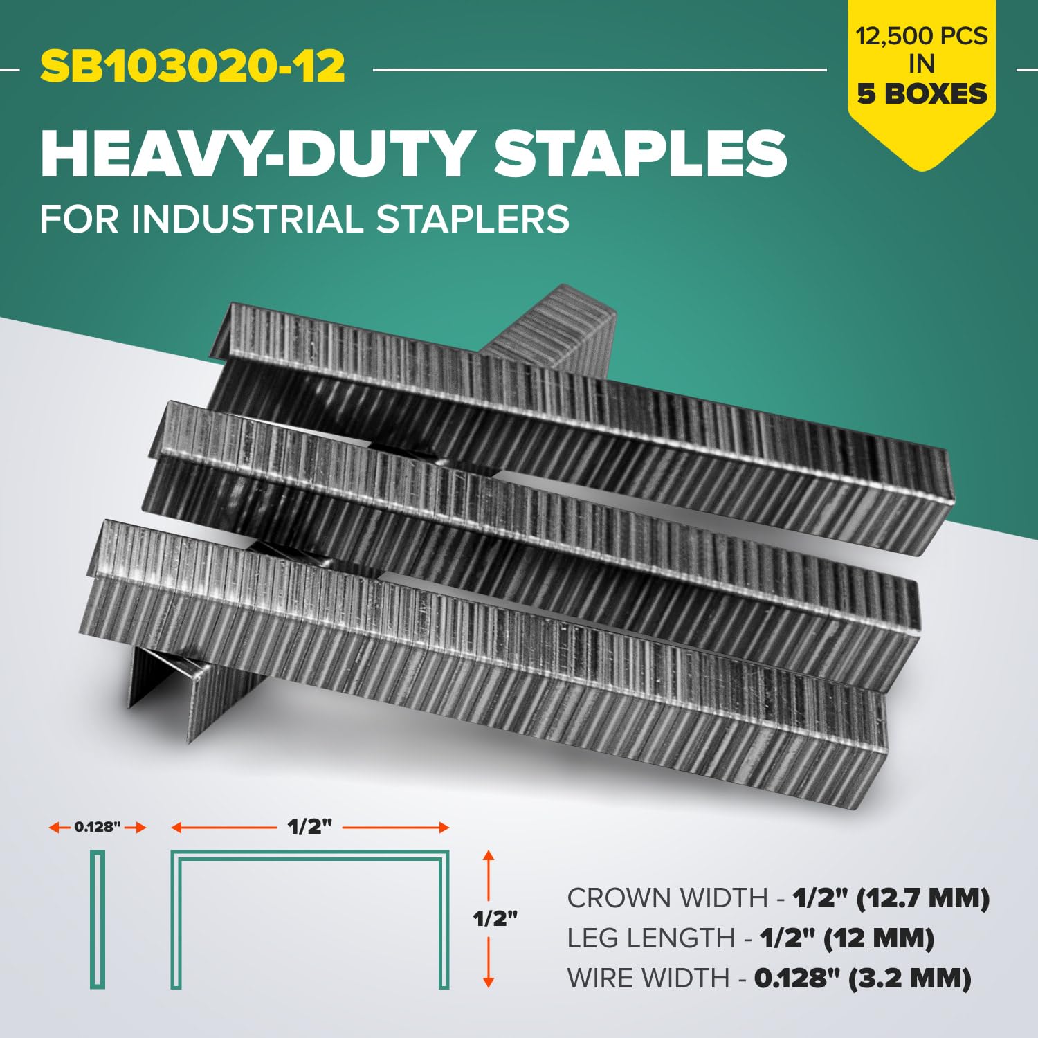 Grapas resistentes para alicates de grapado neumático SP50-10B-A, 1/2 x 1/2 x 0.12 pulgadas (5 cajas, 12500 piezas) - Grapas de acero inoxidable de alta resistencia - Grapas de acero inoxidable