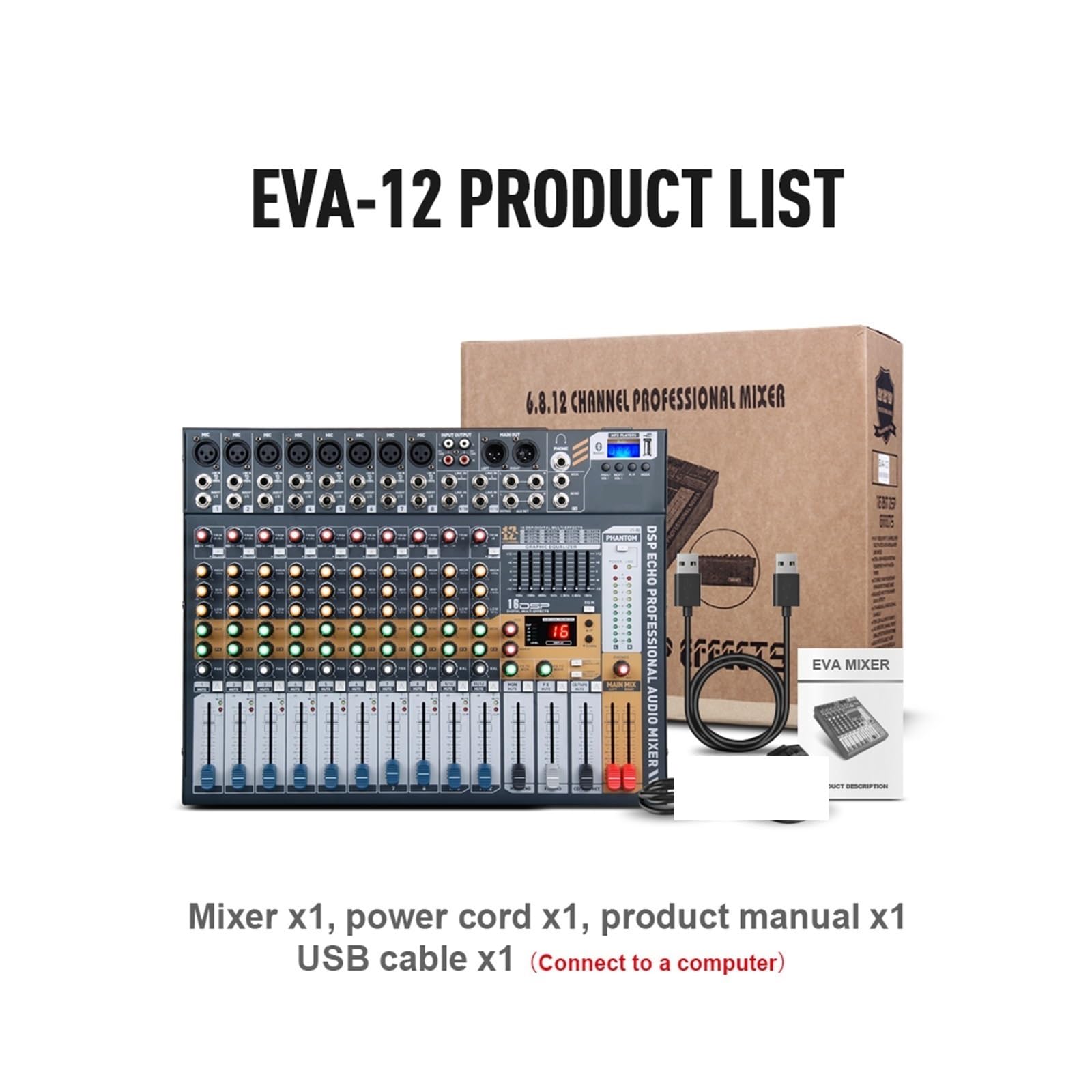 Mezclador de Audio ¡Sonido limpio! Mezclador de 12 canales Dj 48V Phantom Power USB for escenario de grabación