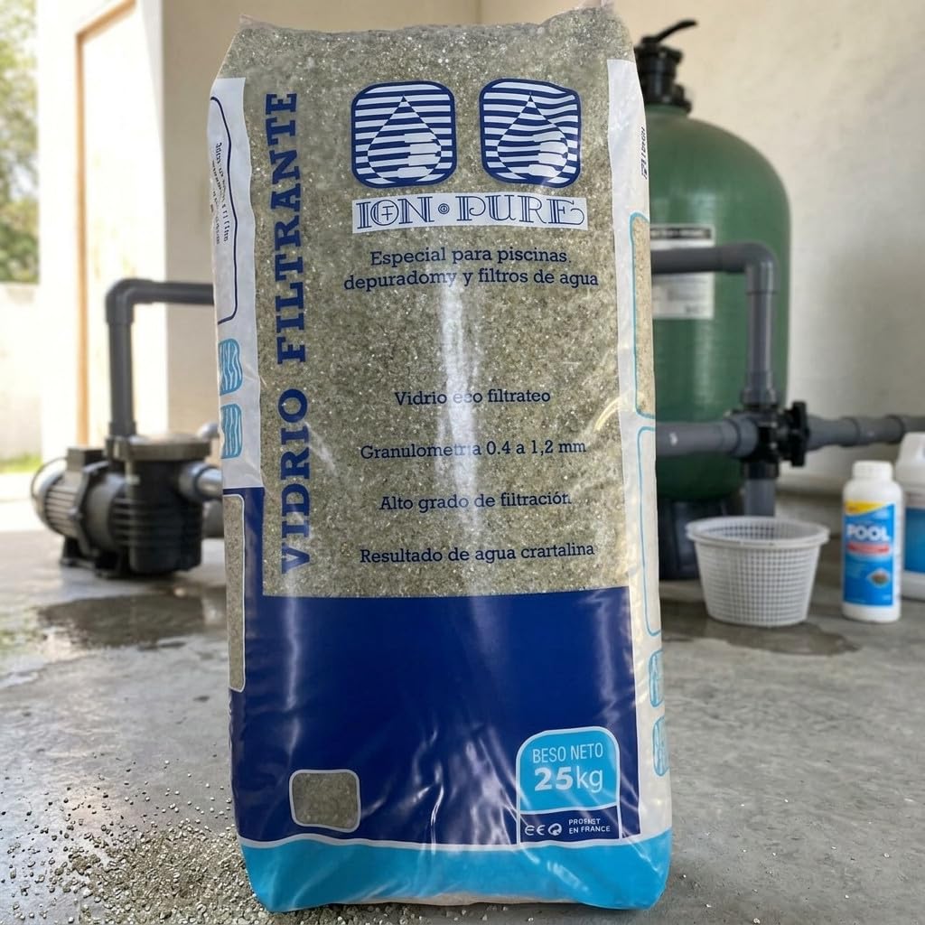 Suinga Arena de Vidrio Filtrante para Piscina con Poder de Filtración | Vidrio Filtrante Piscina 25 kg | Reduce Consumo de Agua y Energía | Ecovidrio para Piscinas
