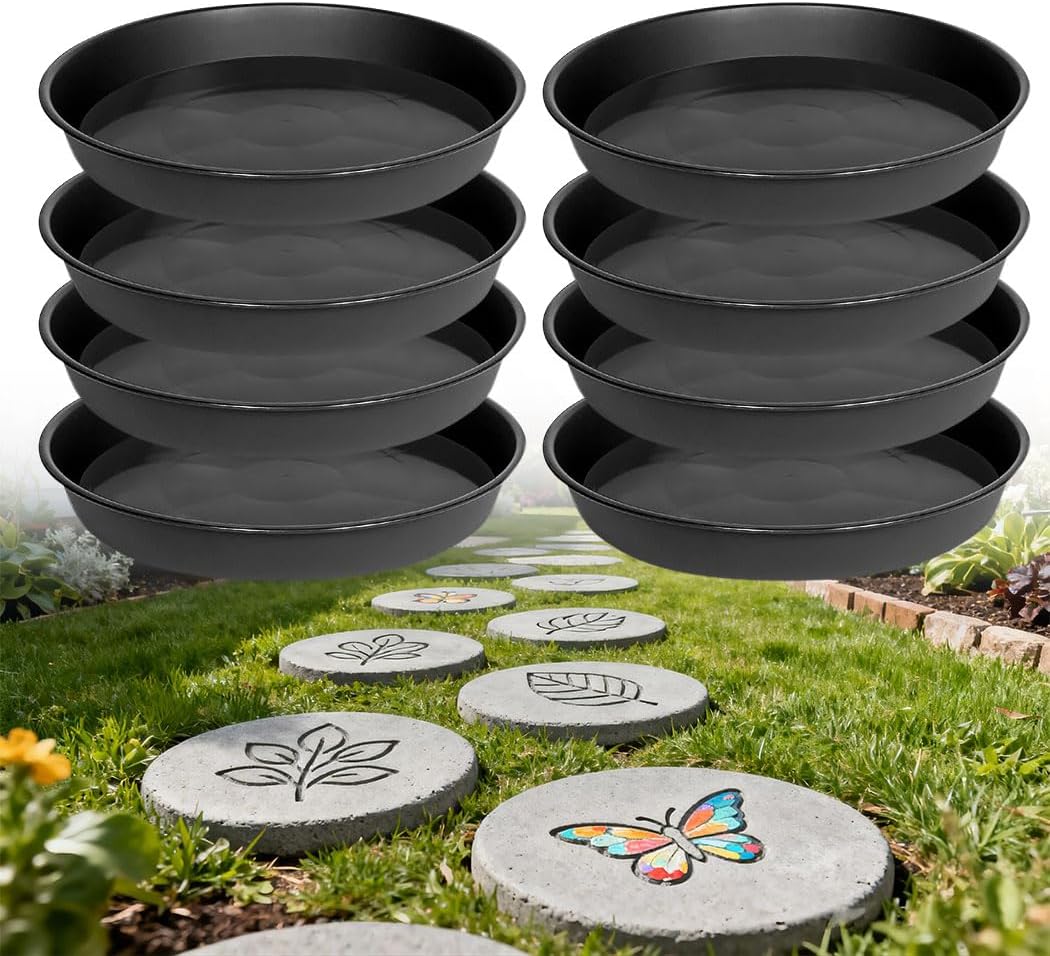 8 Pcs Stepping Stone Mold, Round Plastic Paver Molds for Concrete, Dia 15.1in/ 1.53 in Depth Cement Black Tray, Reusable DIY Form for Paving Garden Path, Walkway, Patio, Outdoor Landscaping