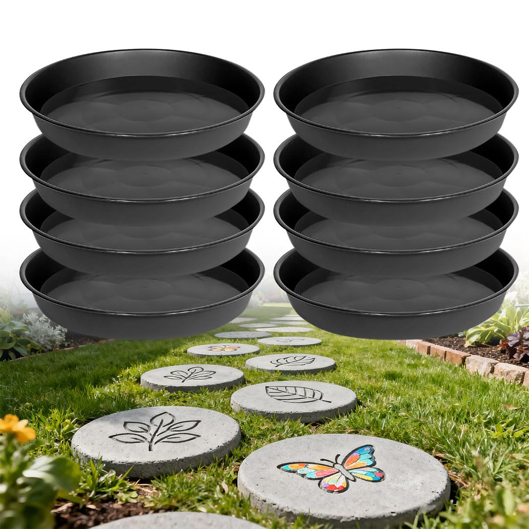 8 Pcs Stepping Stone Mold, Round Plastic Paver Molds for Concrete, Dia 11.8in/ 1.37 in Depth Cement Black Tray, Reusable DIY Form for Paving Garden Path, Walkway, Patio, Outdoor Landscaping