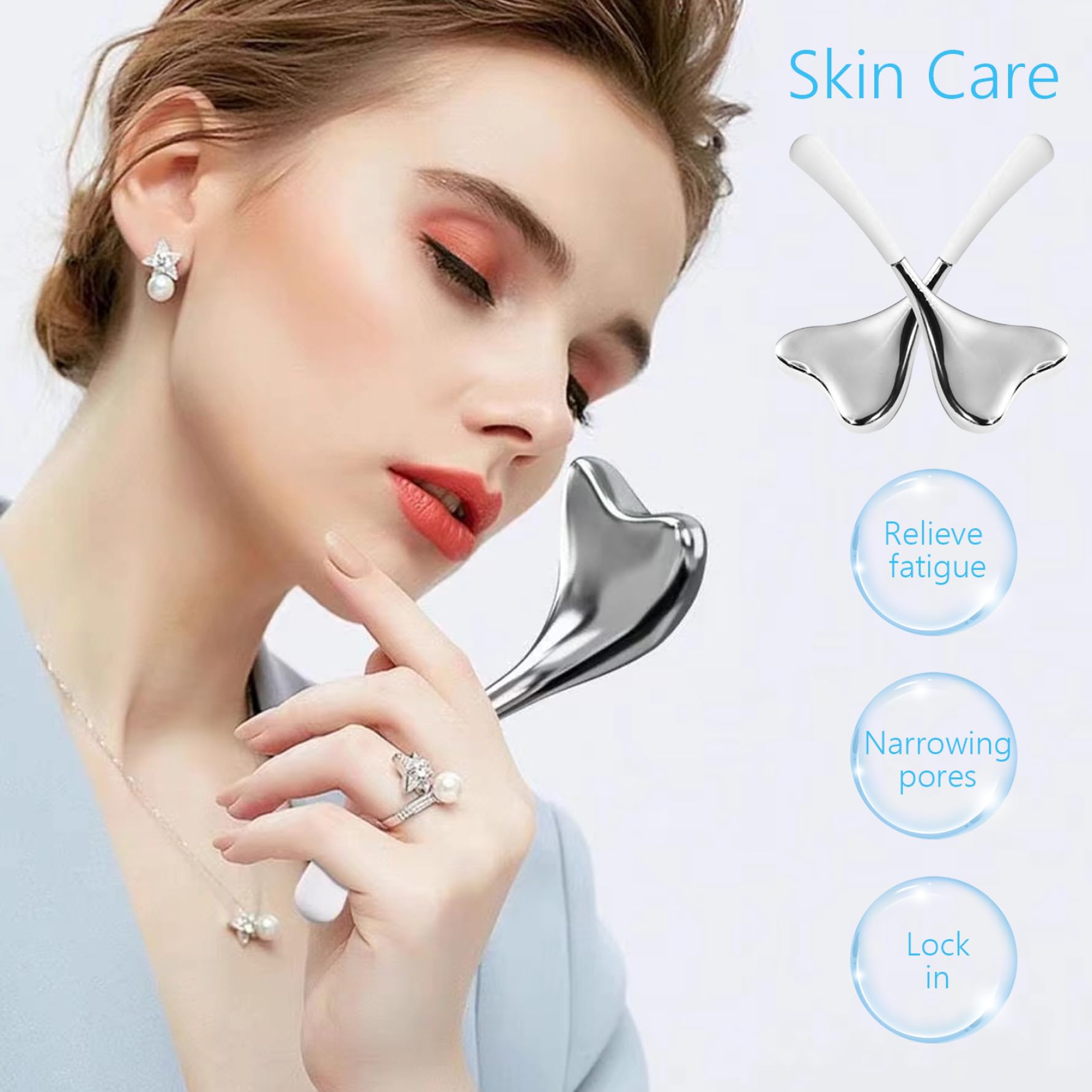 1 paio di globi di ghiaccio per la cura della pelle del massaggiatore viso per il viso con custodia in acciaio inossidabile a forma di V Strumenti Gua Sha