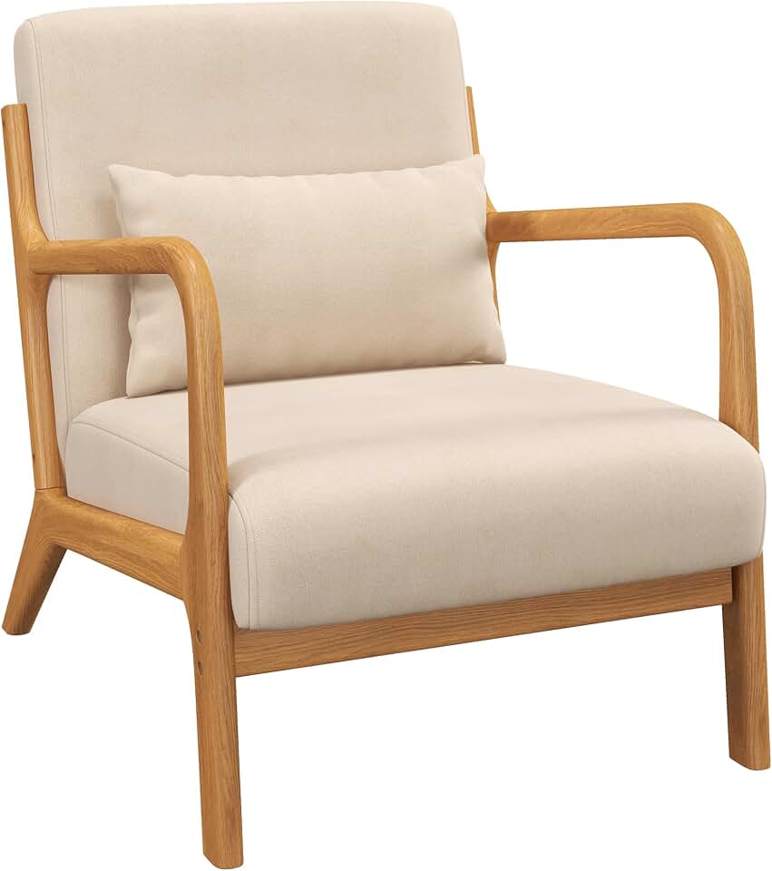 Fauteuil Lounge HOMCOM En Bois Massif Et Velours Crème - Assise Profonde, Accoudoirs, 120kg Max