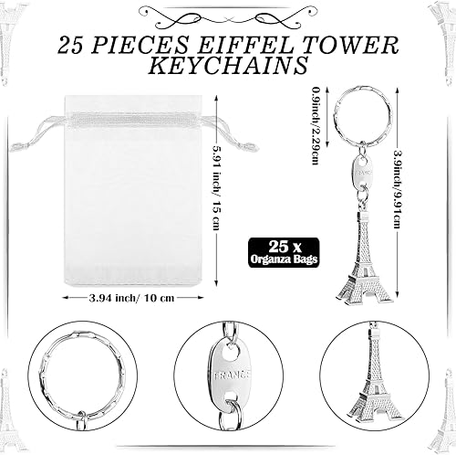 Vista 3 de Llavero de la Torre Eiffel de París, pulseras de deseos y bolsa de organza Sweet 16 recuerdos de fiesta