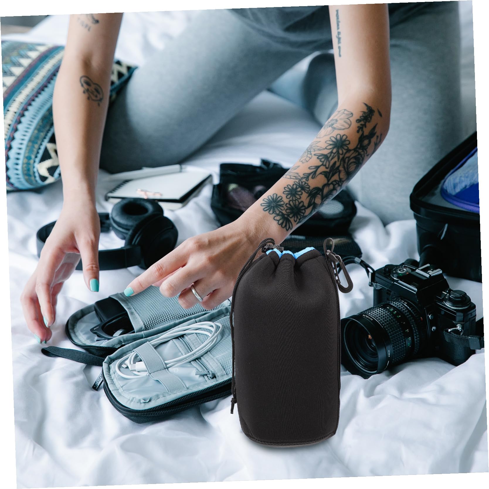 2 Series Funda para Lentes De Cámara Neopreno Protección contra para Objetivos DSLR Y Mirrorless Portátil Azul 4 Piezas*2
