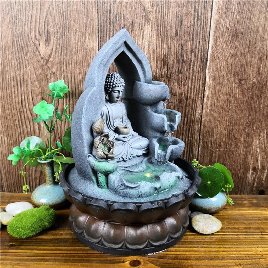 Statuetta Ornamentale Buddista da 30 Cm con Fontana Rotonda Buddha Tavolo
