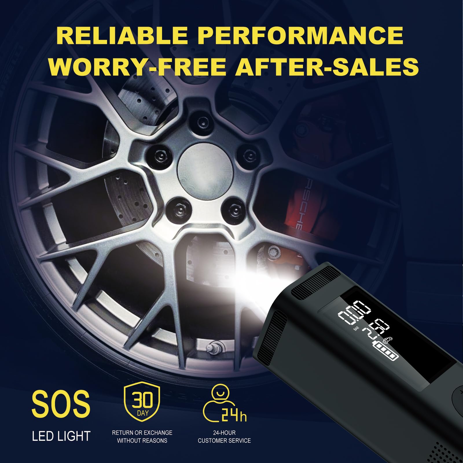 Tire Inflator Portable Air Compressor, 150PSI Faster Cordless Air Pump with Auto Shut-Off Function for Car, Motorcycle, Bicycle, Balls with Digital Pressure Gauge, 6000mAh Battery, LED Light