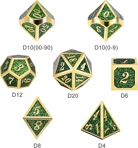 Miniatura 252 de DNDND - Juego de dados de metal para D&D, 7 dados DND verdes con caja de metal para juegos de rol como Dungeons and Dragons y juegos de mesa verde