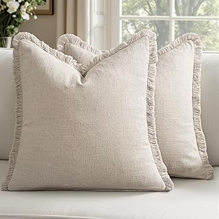 Woaboy Decorative Linen Fringe Throw Pillow Covers Boho Farmhouse Soft C...