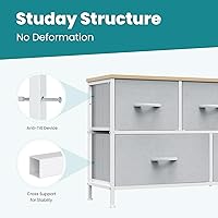 Vista 51 de OLIXIS Cómoda de 5 cajones para dormitorio, torre de almacenamiento de tela para sala de estar, entrada, marco de acero resistente, parte superior