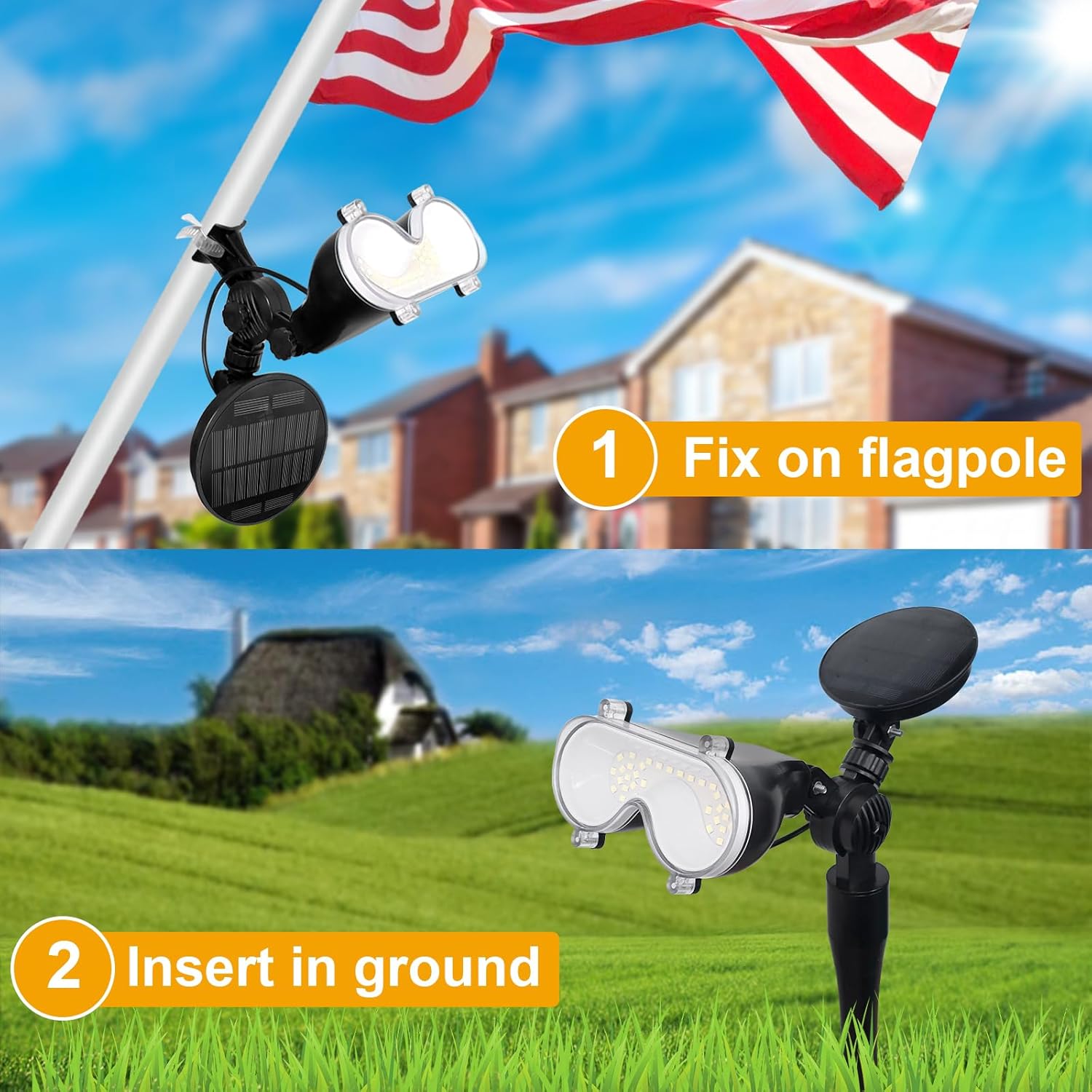 Solar Flag Pole Light,2200 Mah 37 LEDs 6000k Flagpole Lights Outdoor Solar Powered,2 in 1 Ground Mounted Garden Light,Ip65 Waterproof Adjustable Bracket & Metal Clamp Fit 1-1.5 Inch Flagpole
