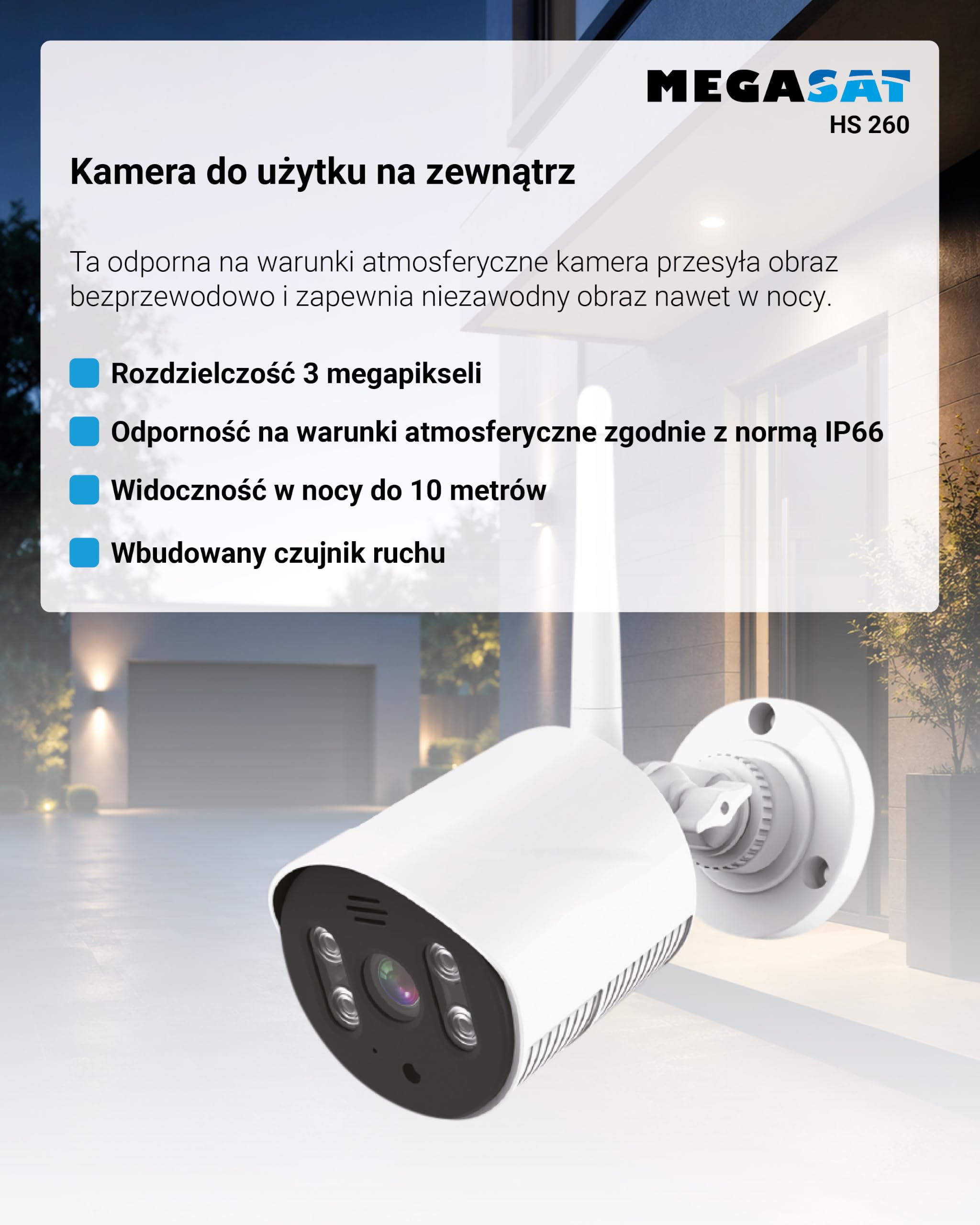 Megasat System monitoringu HS 260 – kamera i monitor do monitoringu (nagrywanie na karcie SD lub dysku twardym, zasięg radiowy do 300 m, monitor 10,1″)
