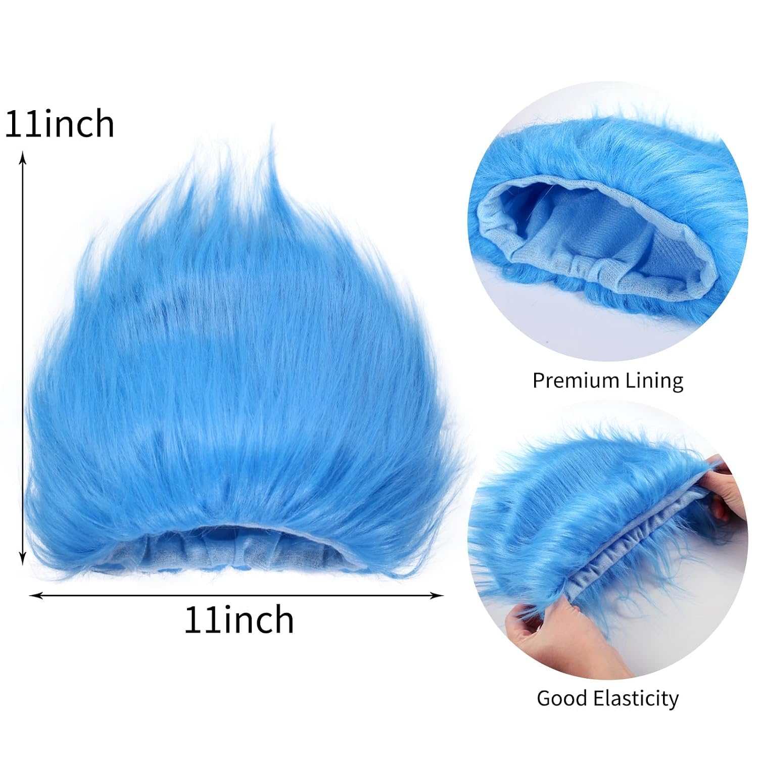 2 Pack Blue Fluffy Costume Wig - Funky Crazy Hair Hat Thing Costume Wig for Reading Week, Halloween, and Theme Parties
