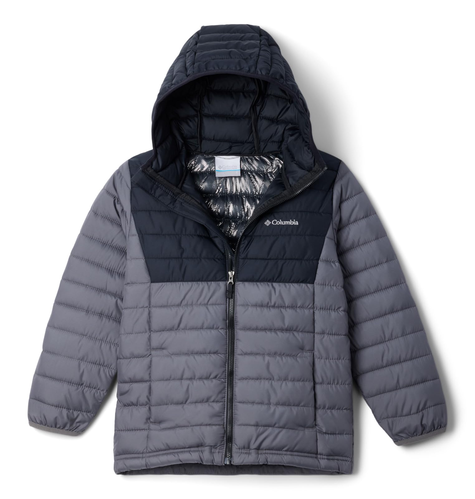 Columbia Youth Boys Powder Lite 2 Hooded Jacket, Hooded Puffer Jacket, City Grey/Black, Large