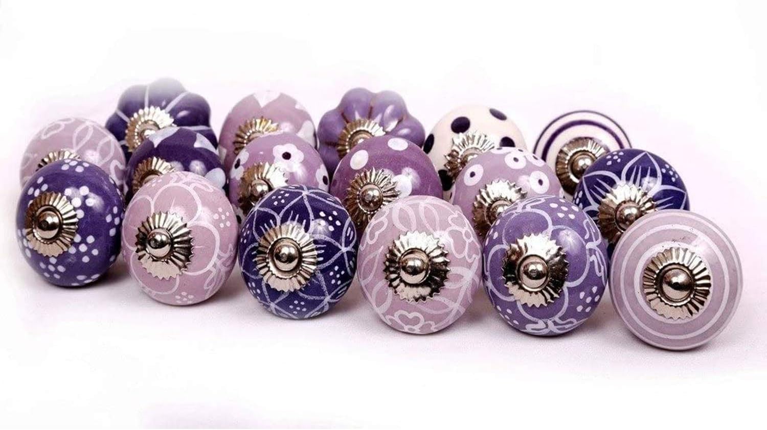 Sharvgun Purple & White Ceramic Knobs Door Knobs Door Handles Knobs for