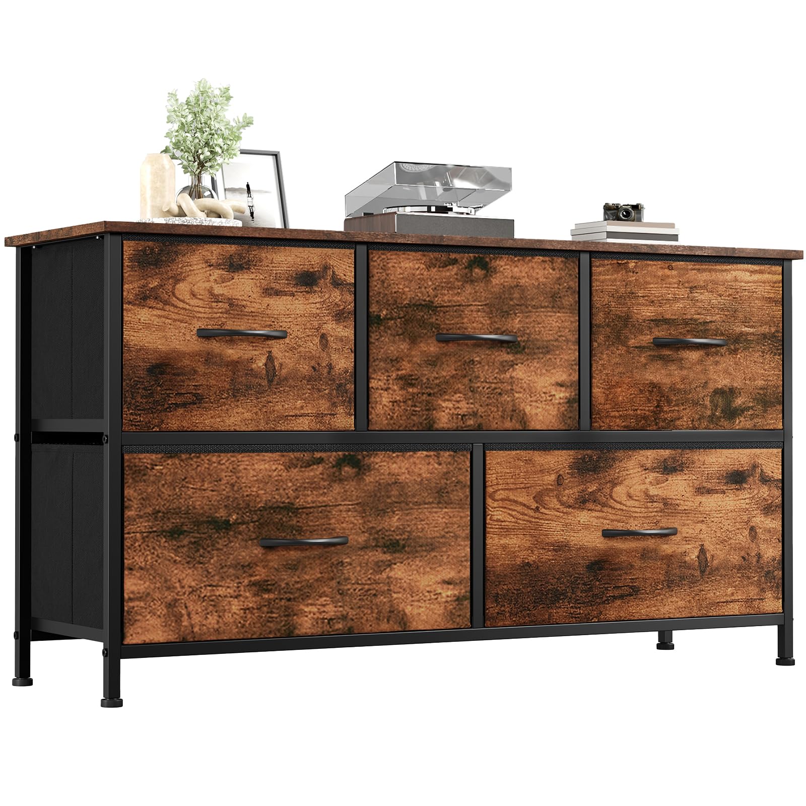 Somdot Kommode mit 5 Stoffschubladen, Schlafzimmer, Braun – Amazon Angebot