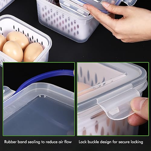 Miniatura 4 de Contenedores de almacenamiento de frutas para refrigerador con tapas y asas, paquete de 3 recipientes herméticos sin BPA a prueba de fugas,