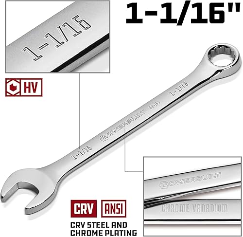 Miniatura 2 de Powerbuilt Llave combinada SAE de 1-116 pulgadas, caja de doble extremo de 12 puntos y extremo abierto, pulido de desplazamiento de 15 grados -