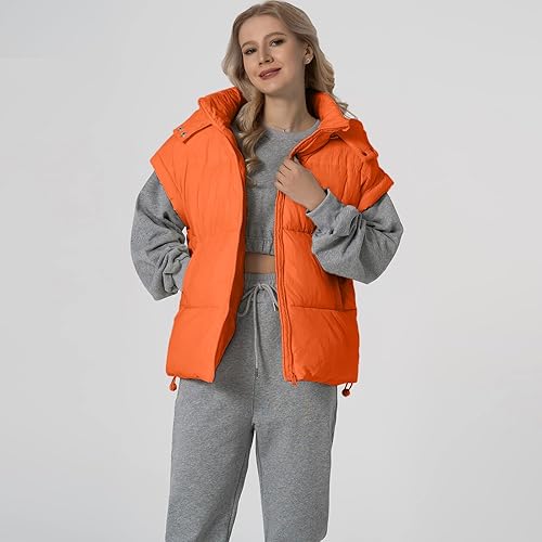 Miniatura 10 de Shiyifa Chaleco acolchado con cremallera para mujer, sin mangas, cuello alto, abrigo acolchado