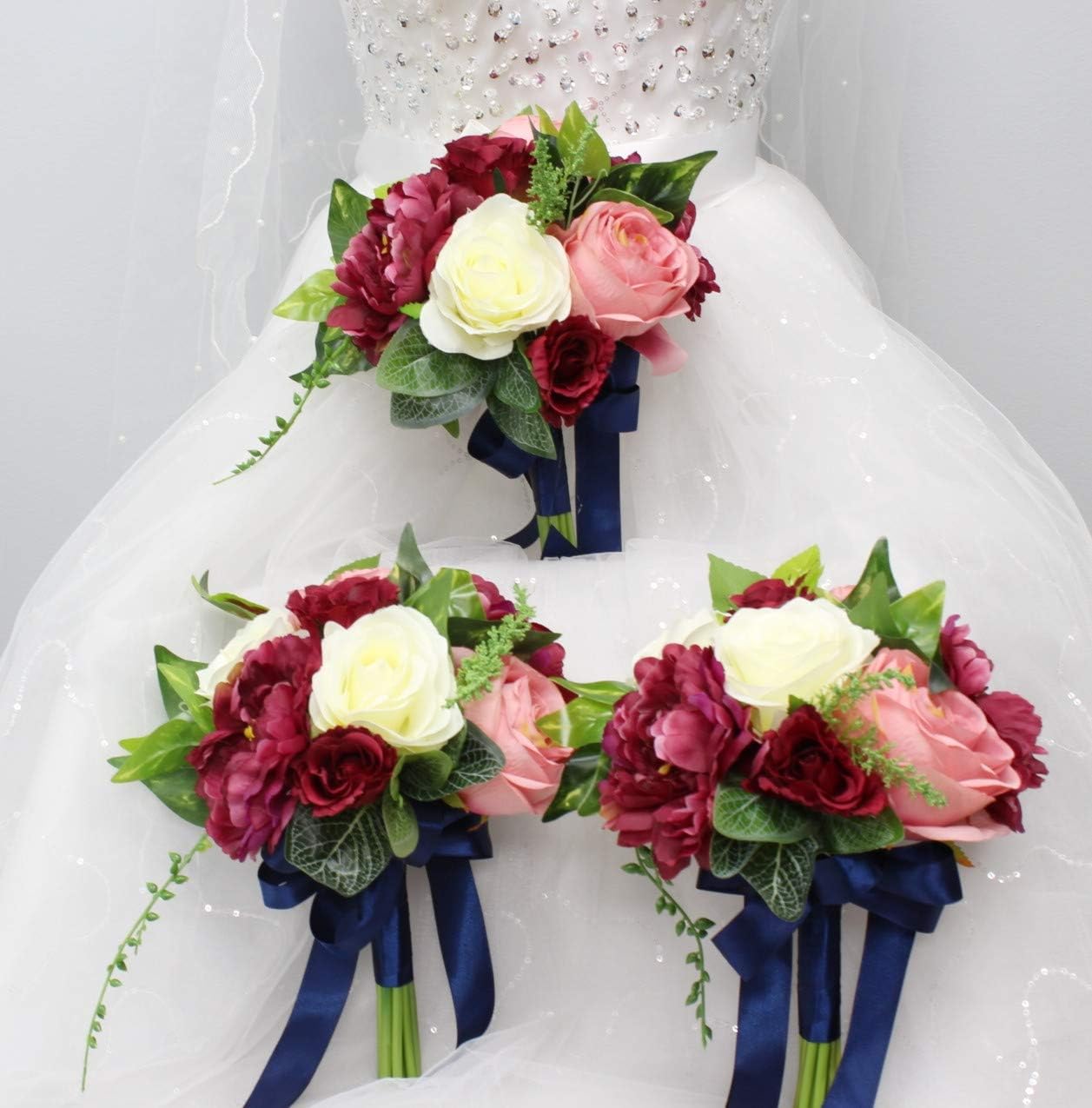Wedding Package-Elegant Wedding Flowers Shades of Burgundy Ivory Blush Pink Peach Pink Greenery Bridal Bridesmaid Bouquet Corsage Boutonniere