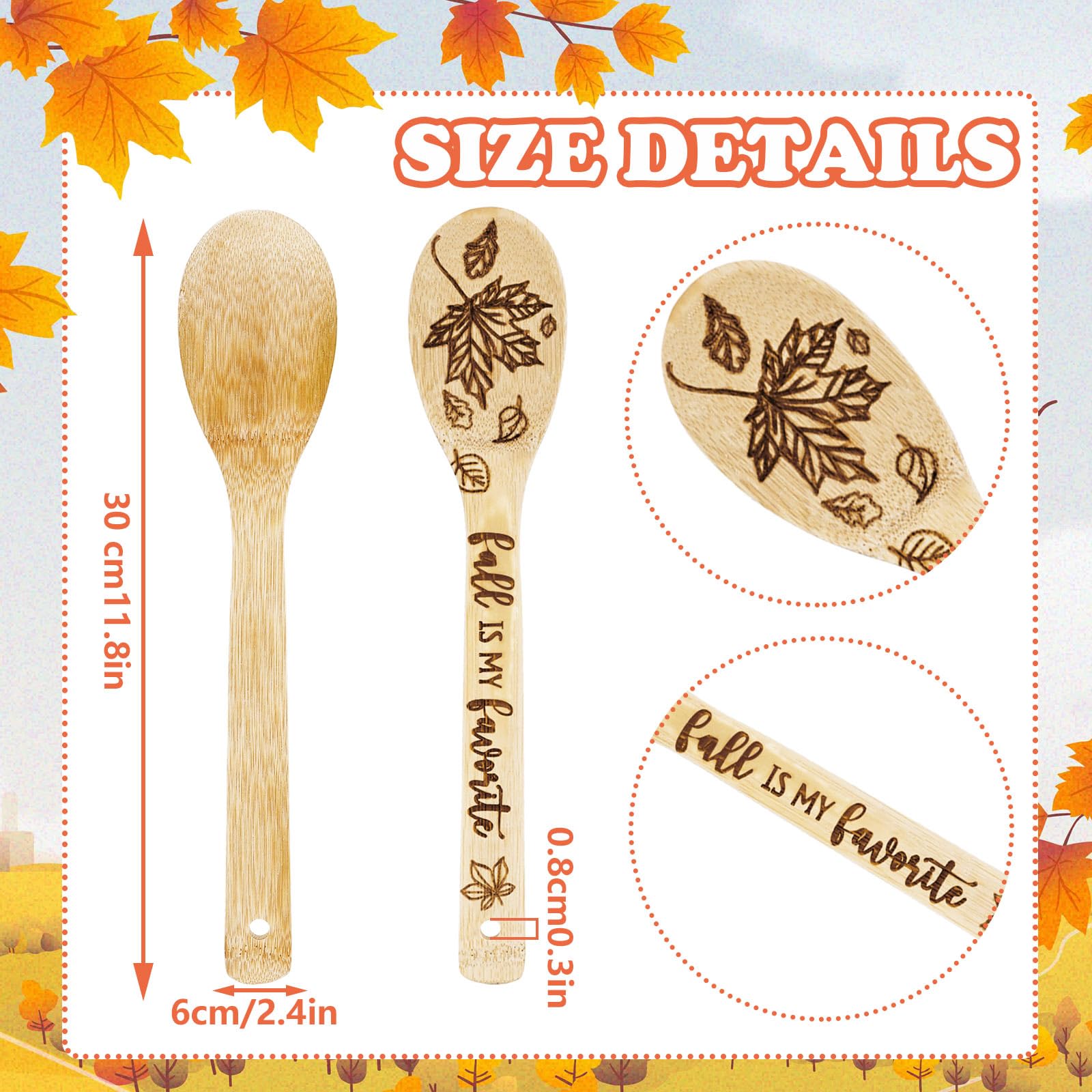 Whaline Holzlöffel-Set mit Holzlöffeln, Ahorn, Truthahn, Holzlöffel, natürlich gebrannt, Kochutensilien, Löffel, Geschenk, gravierte Laserschaufeln für Thanksgiving, Party, Dekoration, Zuhause,