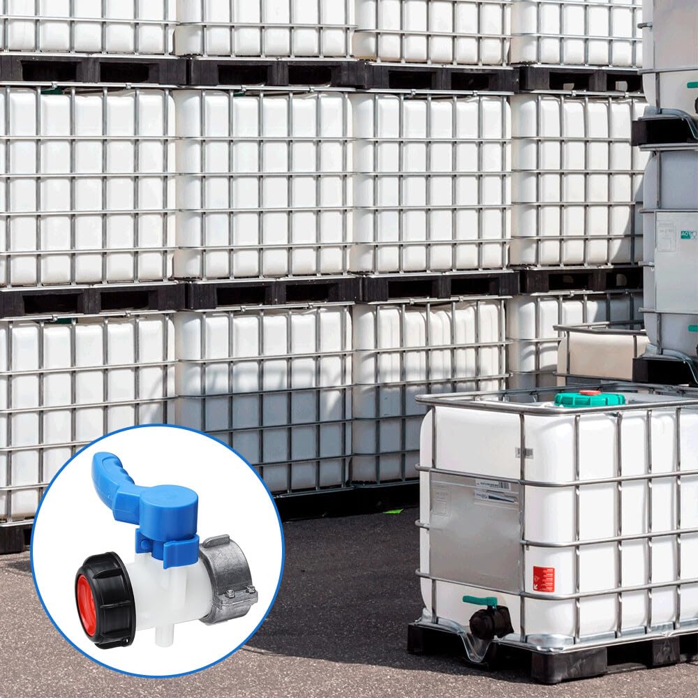 Vanne Cuve 1000l Plastique, Vanne Papillon Adaptateur pour réservoir IBC DN40 (62 mm), Robinet Cuve IBC Adaptateur Universel pour Robinet de Vidange, Citerne de Pluie, Bidon