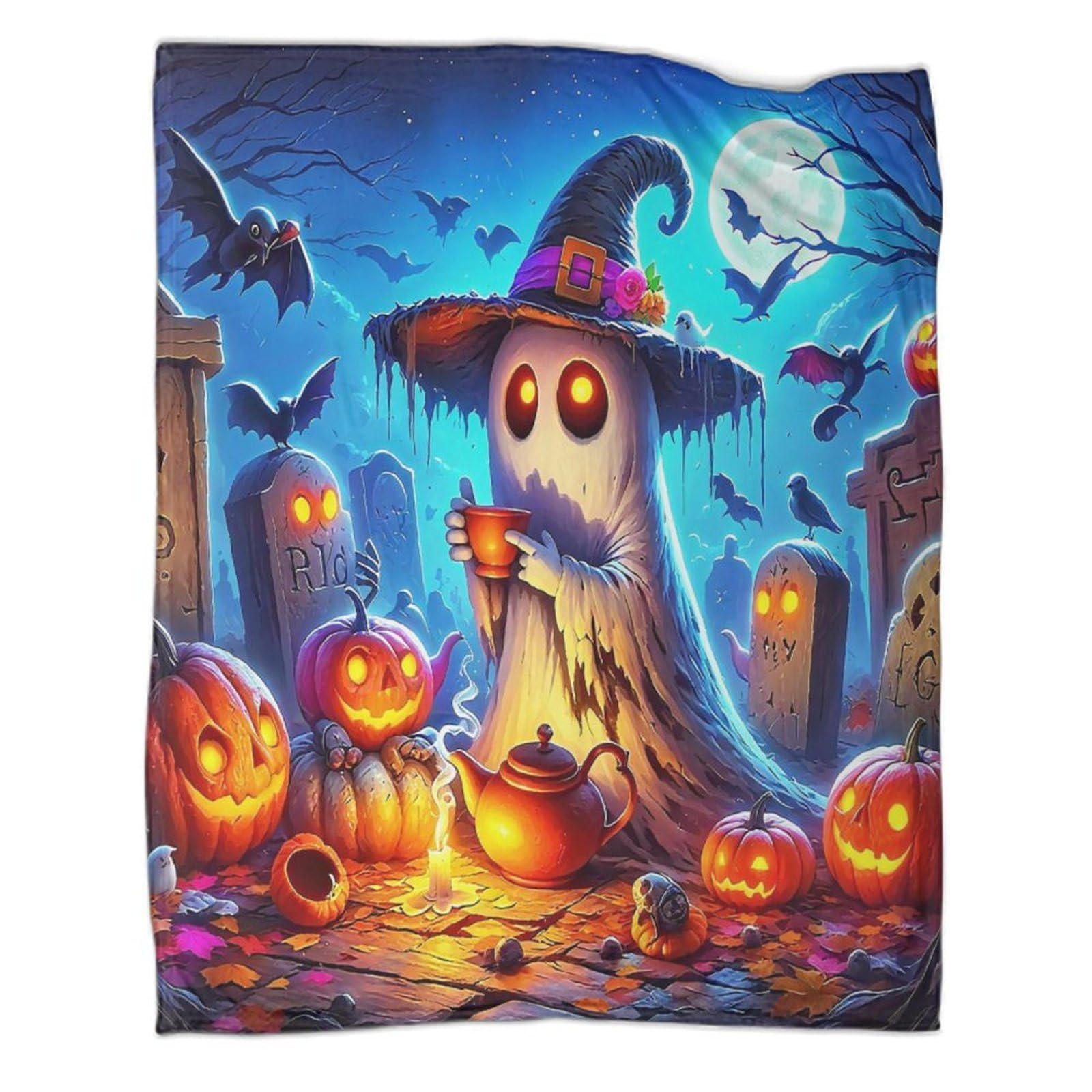 Couverture citrouilles d'Halloween jetable en flanelle légère pour l'hiver