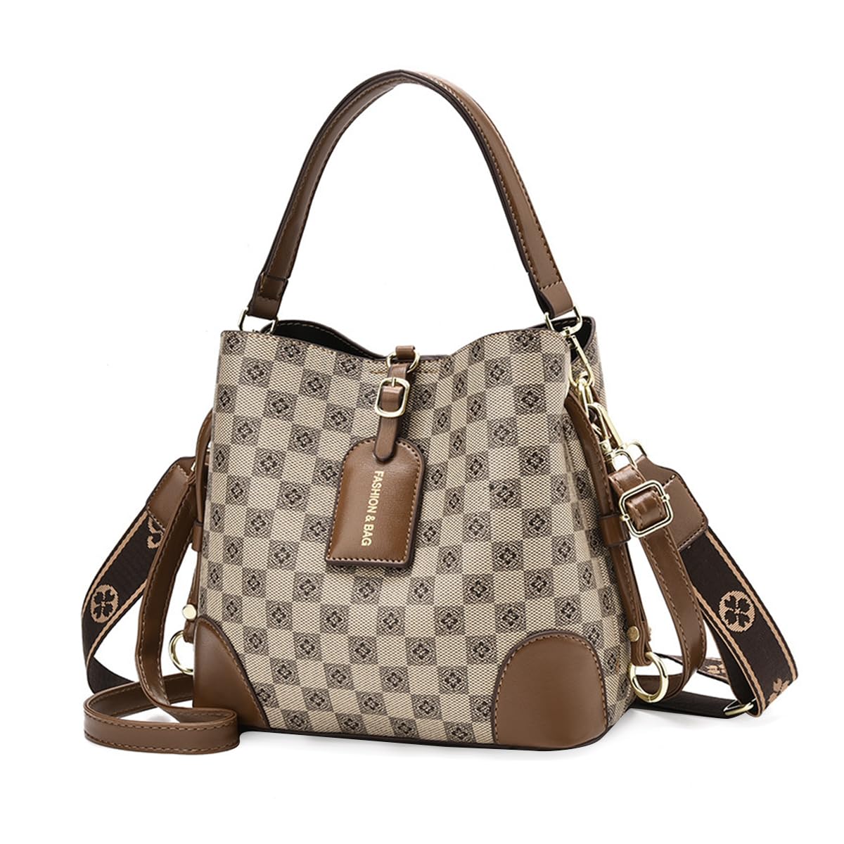Hand Bag for Women Fashion Check Pattern Crossbody Bag with Detachable Shoulder Belt, Fashion Bucket Bag Daily Versatile Bucket Bag for Women