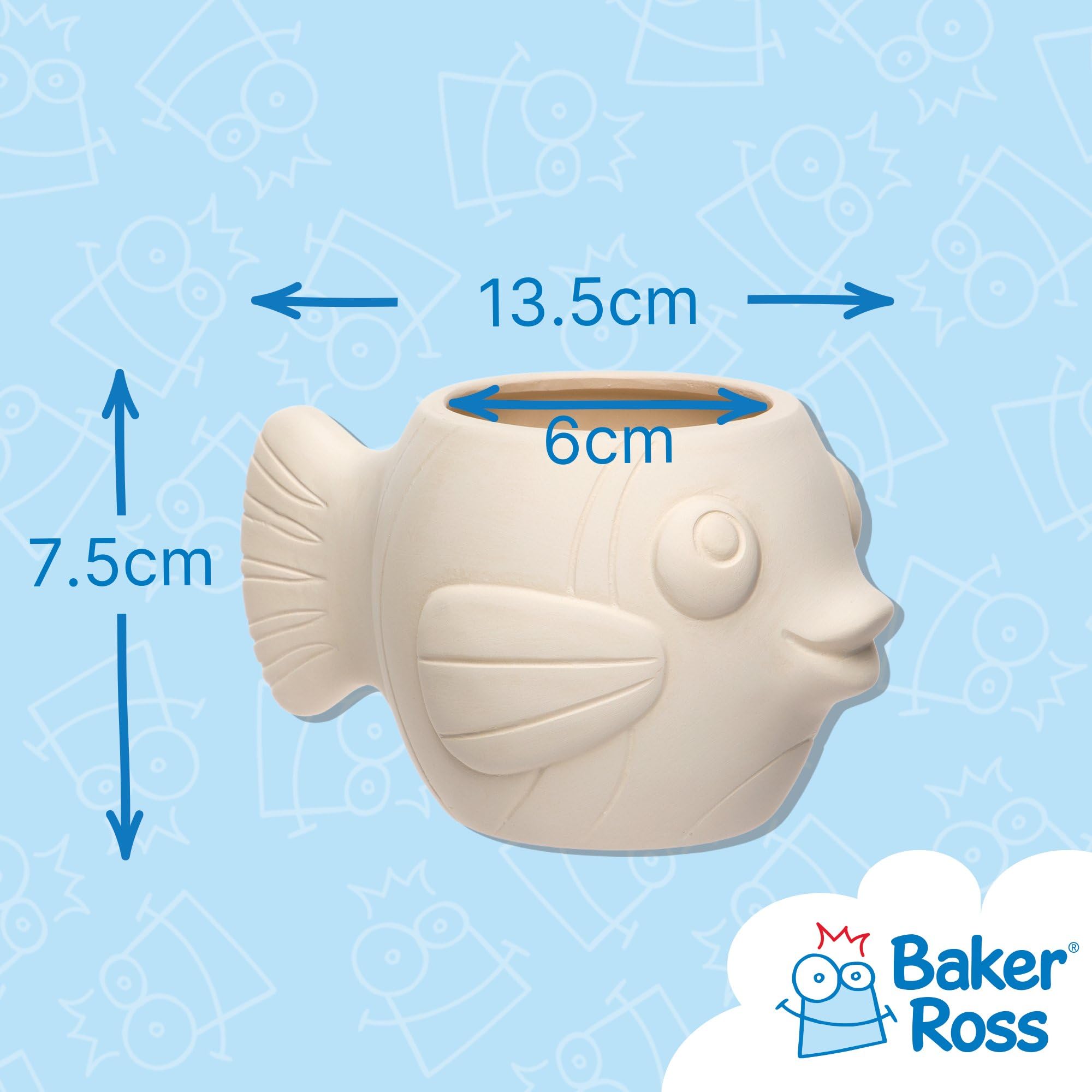 Baker Ross AR523 Lot de 2 Pots de Fleurs en céramique prêts à Peindre pour Enfants en Forme de Poisson
