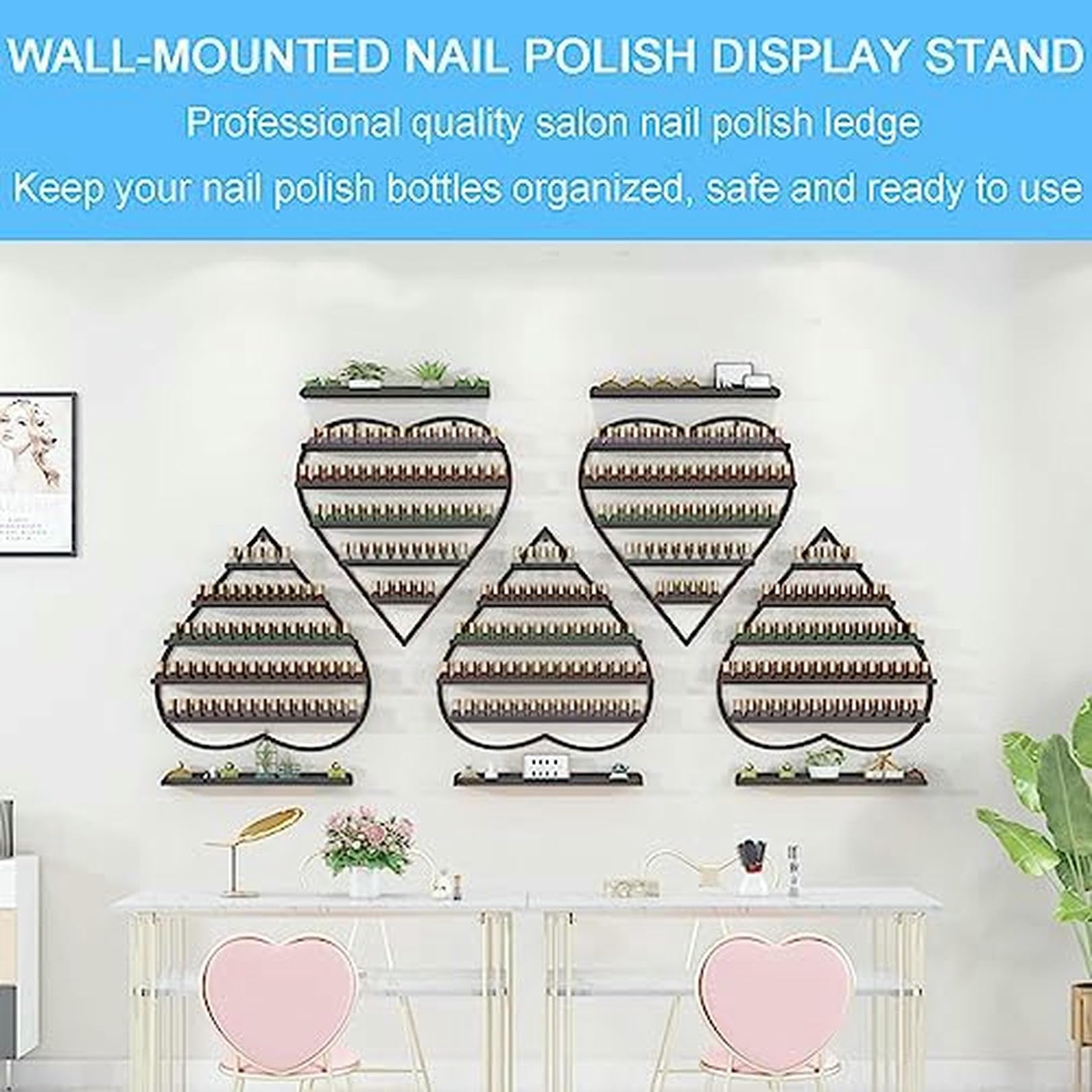 Espositore per smalti, Porta smalti in Metallo da Parete, espositore per smalti a Forma di Cuore, Ideale per saloni di Bellezza Domestici.