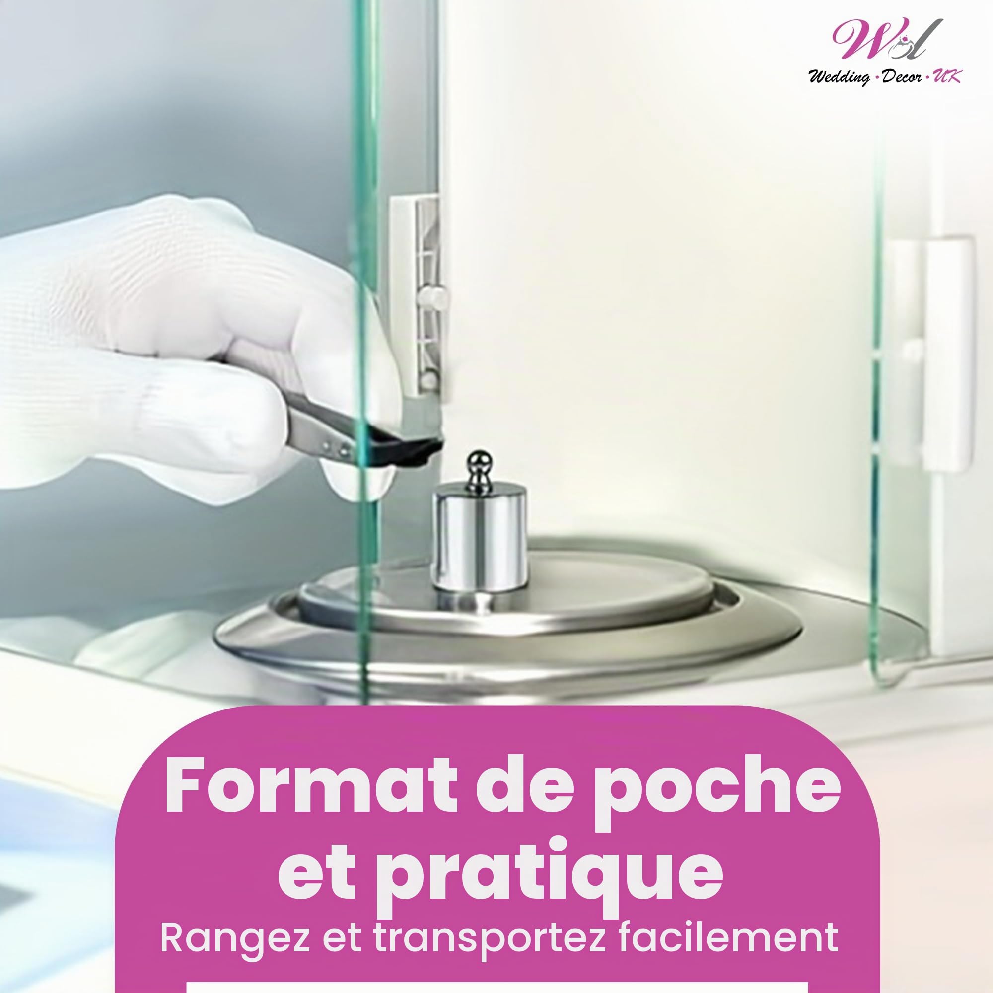 WedDecor 500g, Ensemble de 7 Poids de Calibration en Acier Inoxydable avec Pinces pour Balance Numérique, Balance de Poche, Bijoux, Cuisine et Laboratoire – Poids de Calibration Précis Chromé